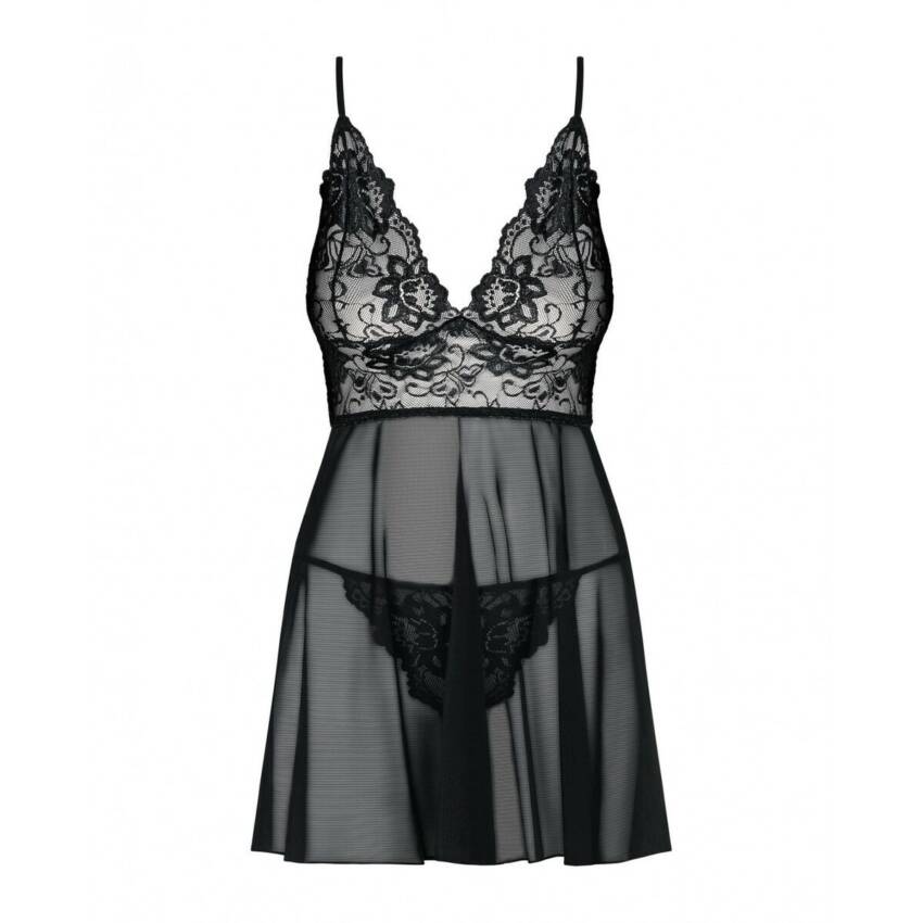 Picardías y Tanga Imperia (L/XL) Obsessive Idillia babydoll Negro - Imagen 4