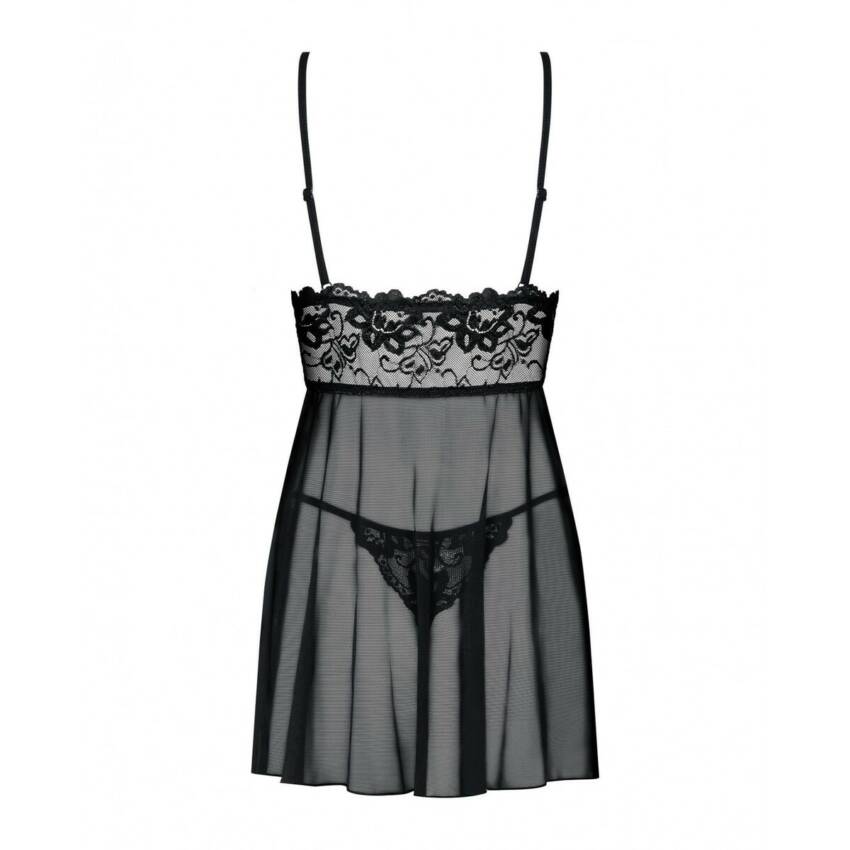 Picardías y Tanga Imperia (L/XL) Obsessive Idillia babydoll Negro - Imagen 5