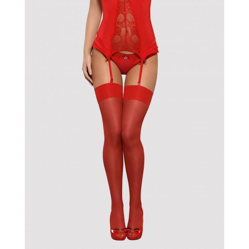 Medias con Liguero Obsessive OB1472 Rojo S/M - Imagen 4