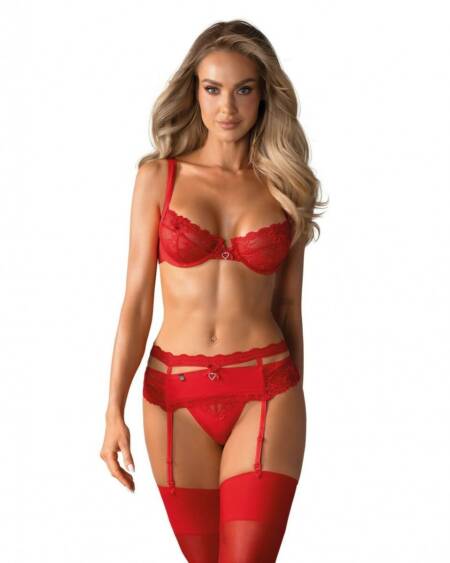 Conjunto de Lencería con Encaje Obsessive Heartina Rojo S/M