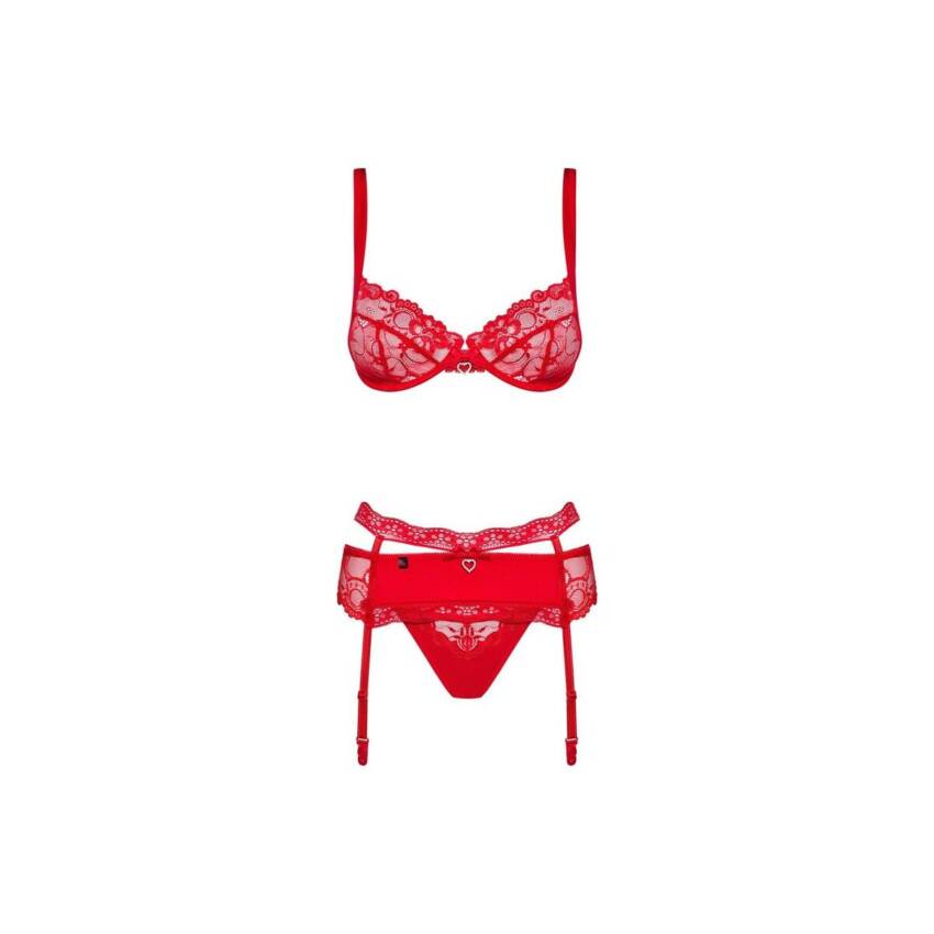 Conjunto de Lencería con Encaje Obsessive Heartina Rojo S/M - Imagen 3