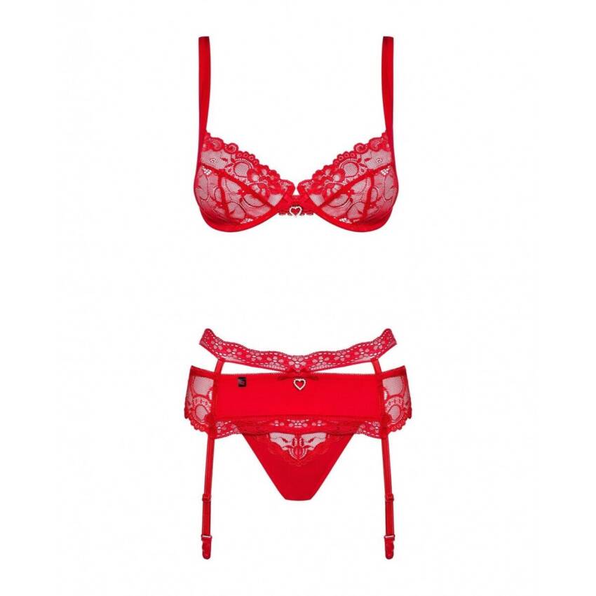 Conjunto de Lencería con Encaje Obsessive Heartina Rojo S/M - Imagen 4