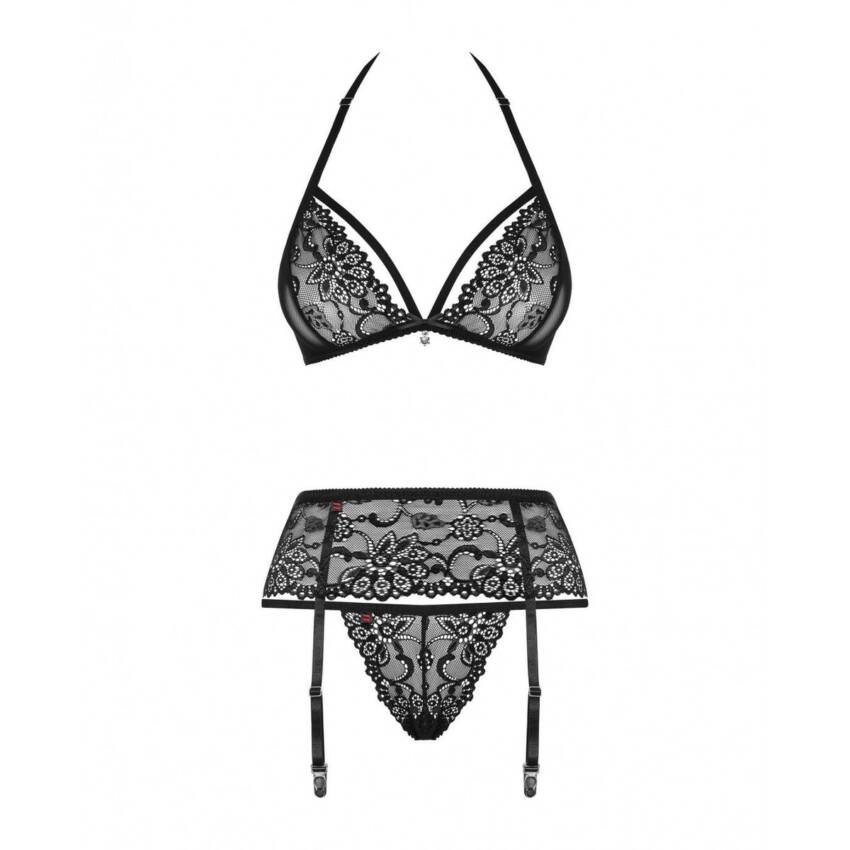 Conjunto de Lencería con Encaje Obsessive 838-SEG-1 Negro S/M - Imagen 4