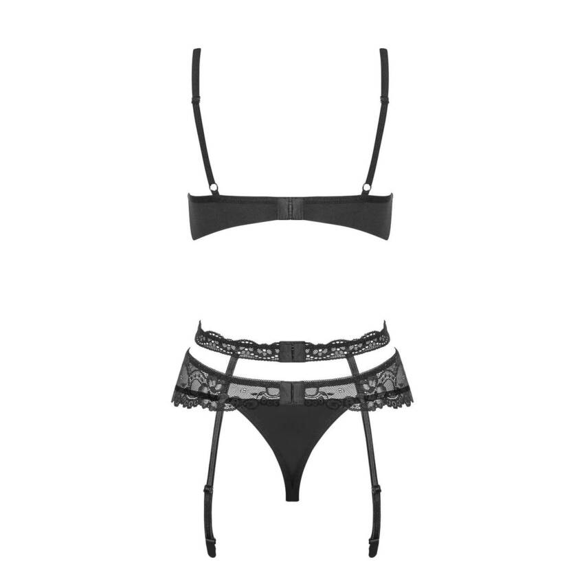 Conjunto de Lencería con Encaje Obsessive Heartina Negro S/M - Imagen 4