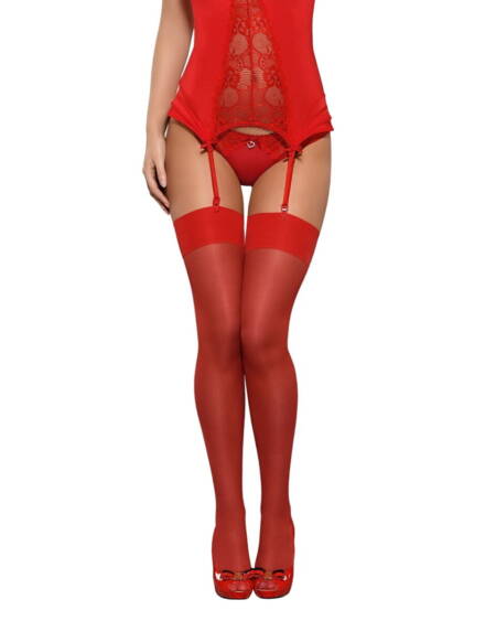 Medias con Liguero Obsessive OB1472 Rojo S/M